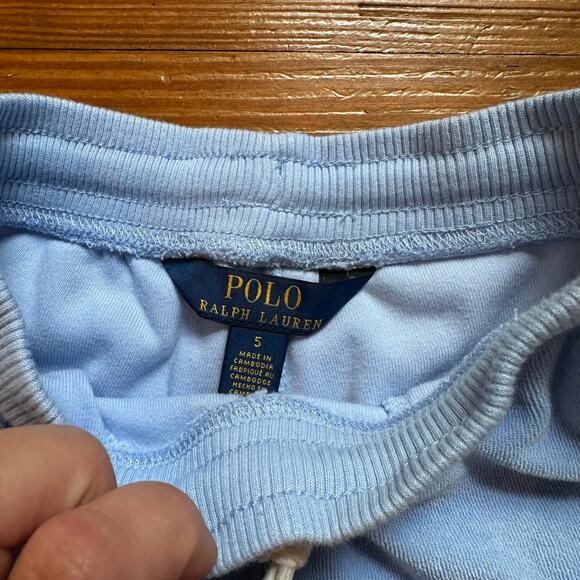 Polo Ralph Lauren blue terrycloth pink trim drawstring shorts SIZE 5 - Picture 4 of 5